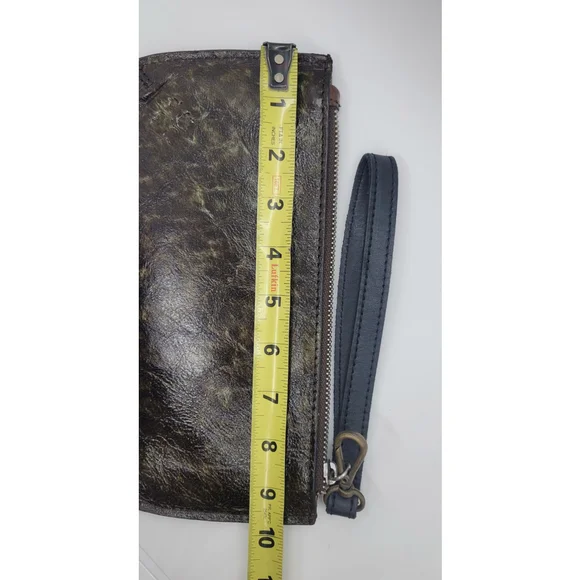 Patricia Nash Italian Leather St Croce Wristlet Tooled Turquoise Brown Bag - Picture 8 of 9